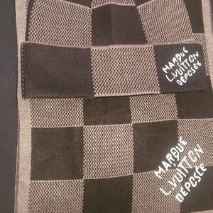 Louis Vuitton Black and Gray Checkered Hat and Scarf
